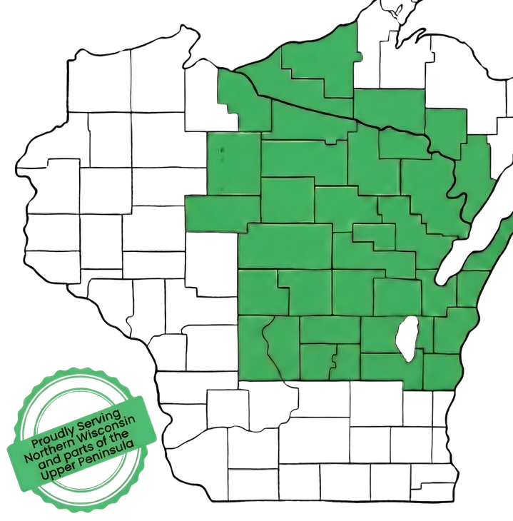 A map of the state of wisconsin with a green border.