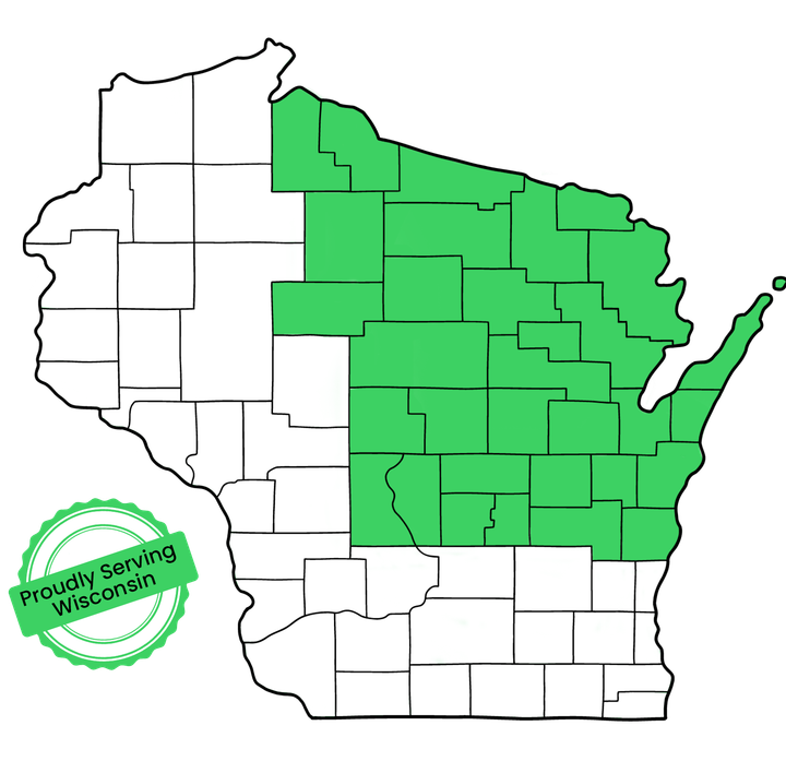 A map of the state of wisconsin with a green border.