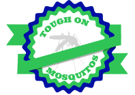 A logo for tough on mosquitos with a mosquito on it