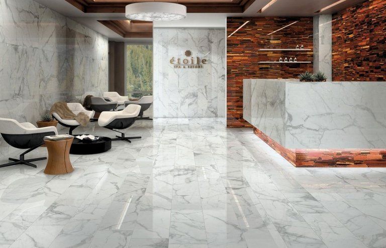 rivestimenti in ceramica effetto marmo e color mattone