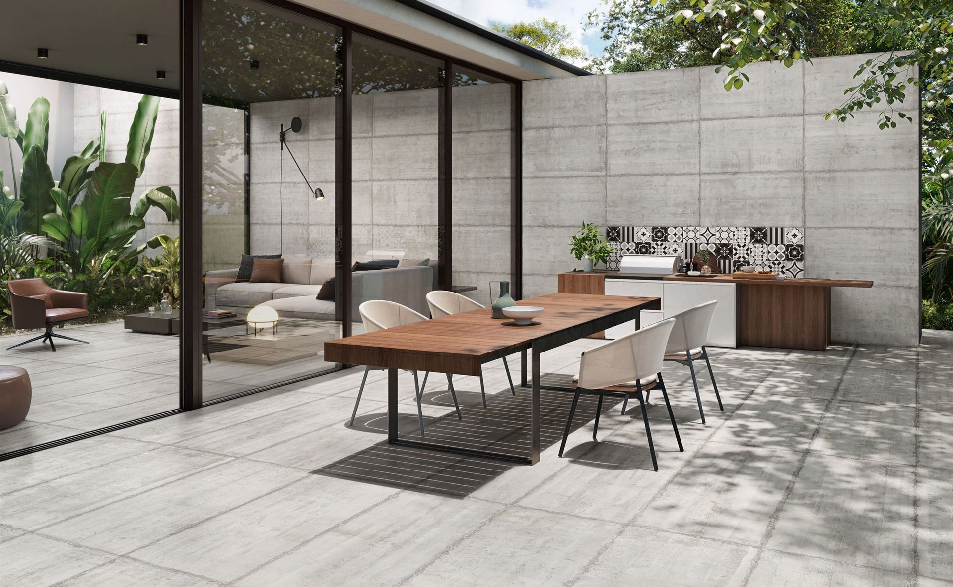 pavimento in grès porcellanato con pattern diversi