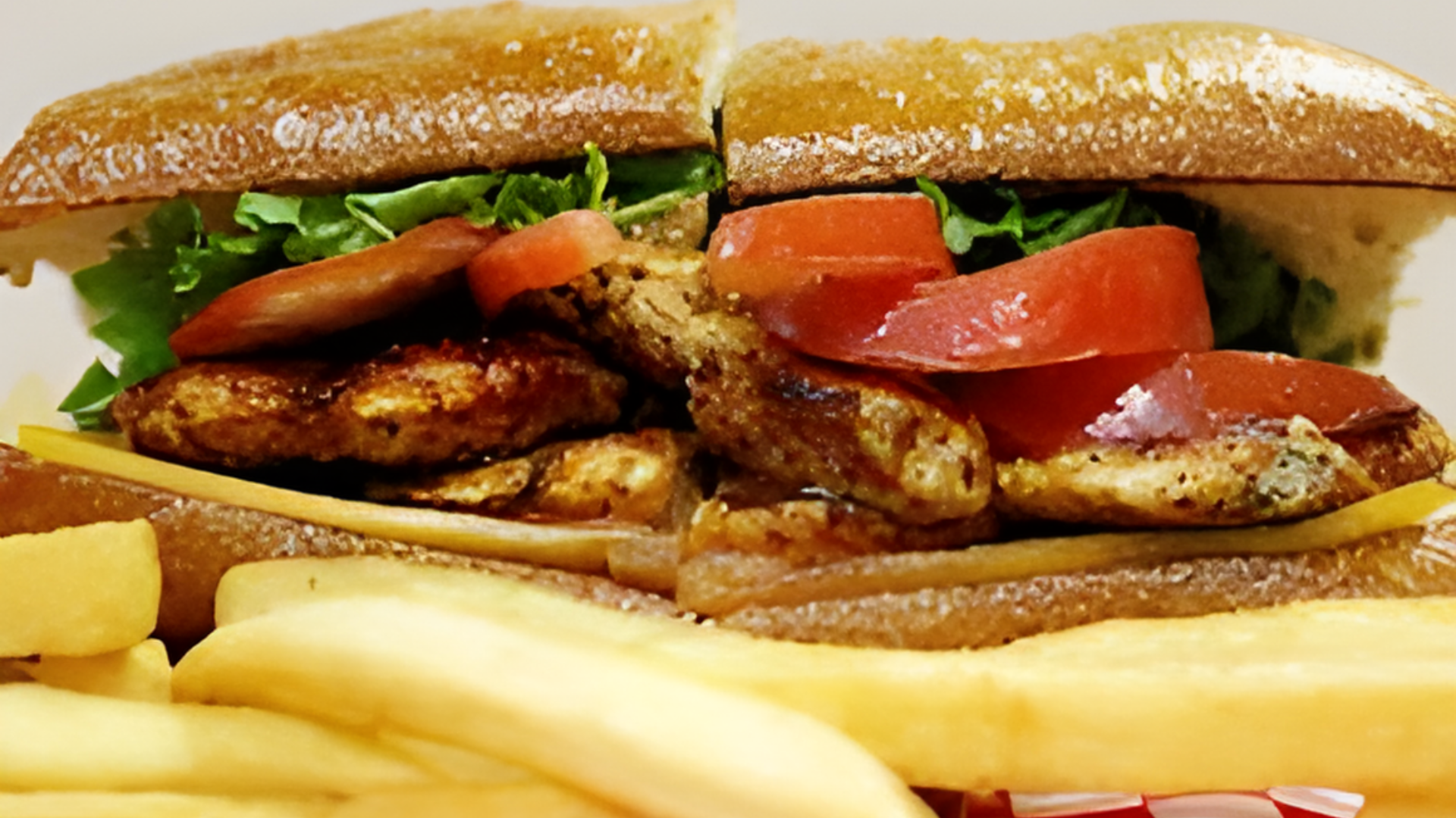 A close up of a sandwich and french fries on a table