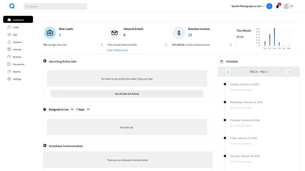 A screenshot of the dashboard of a website.