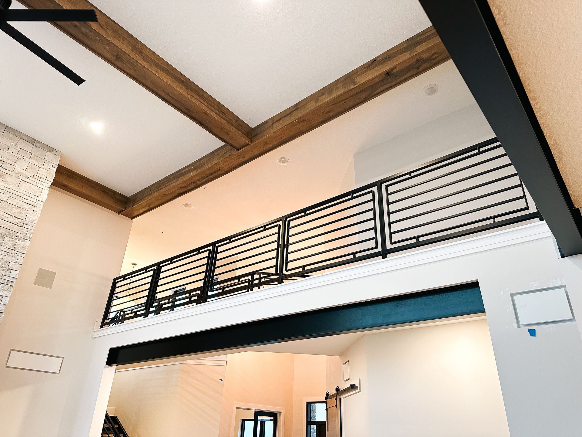 A Bottom-Floor View of Second-Floor Handrails Designed By Merit Welding in Central Missouri