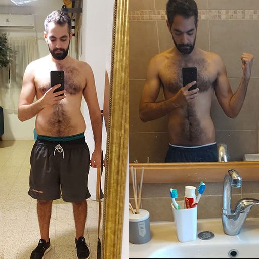 Transformation of a client who achieved significant fitness results with Yonatan Tyk personalized training & nutrition program.