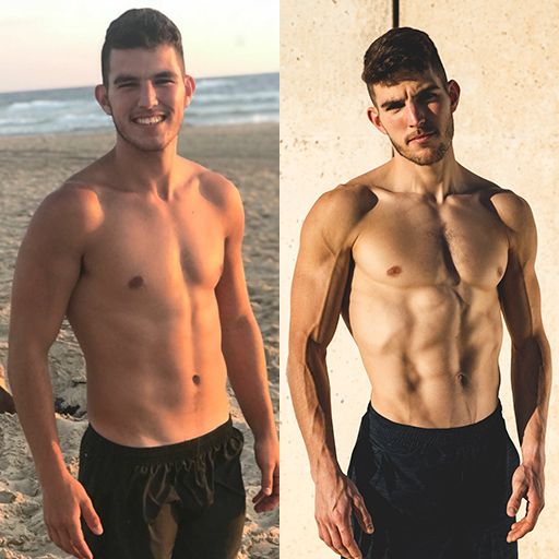 Client transformation after completing a 12-week fitness program with Yonatan Tyk.