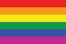 A close up of a rainbow flag on a white background.