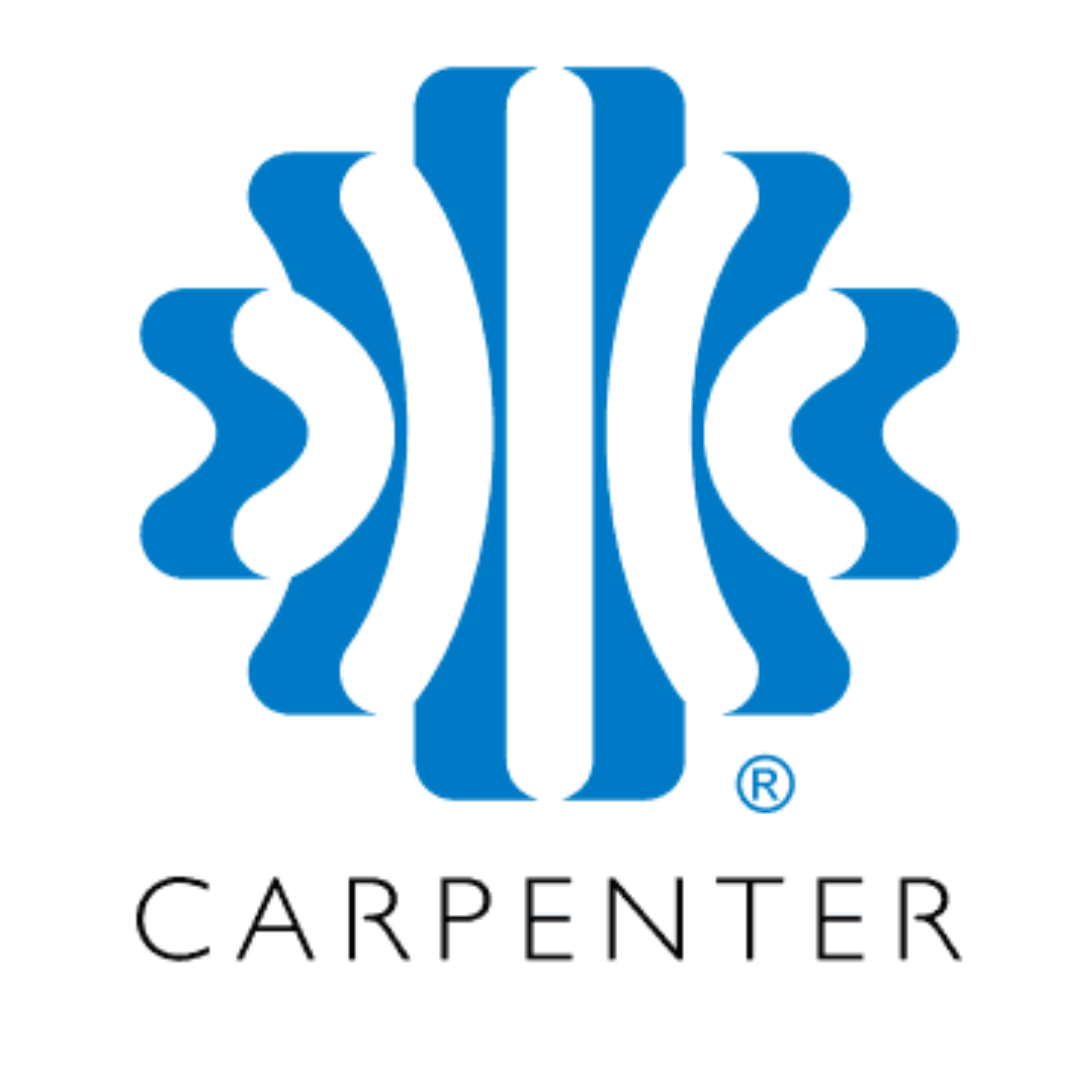 A blue and white logo for carpenter with a r on it