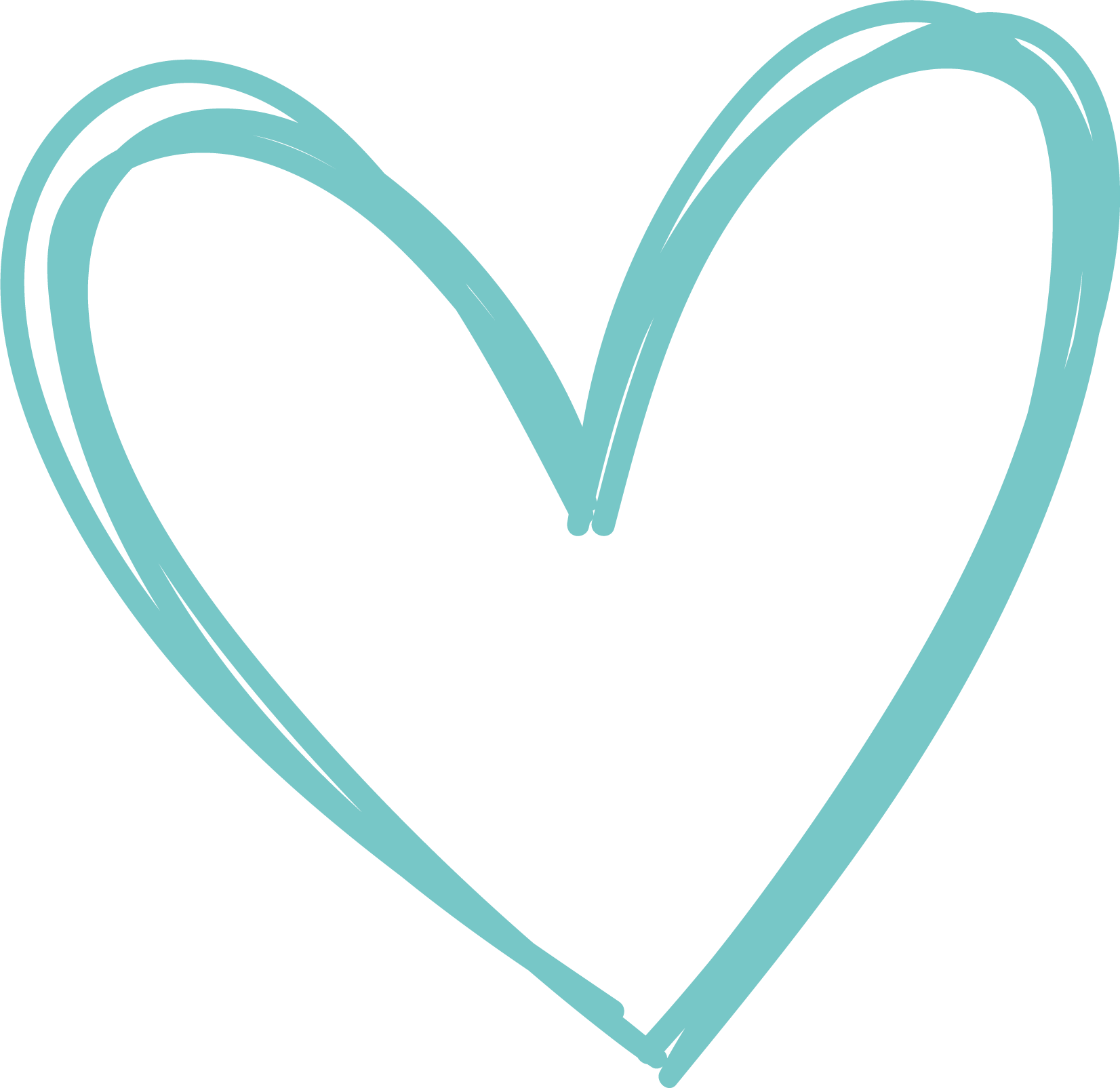 Omtrek van een turquoise hart, eenvoudige schets.