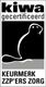 Kiwa certified logo. Black beaver silhouette, gray background, text