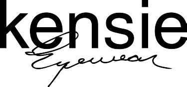 A black and white logo for kensie eyewear on a white background.