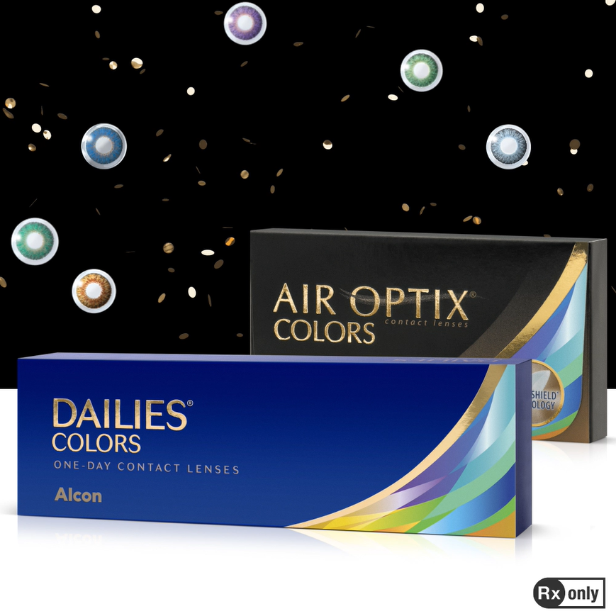 Two boxes of dailies colors contact lenses on a table