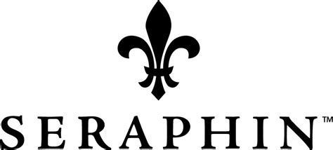 A black and white logo for seraphin with a fleur de lis on a white background.
