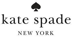 The logo for kate spade new york is black and white and has a spade on it.