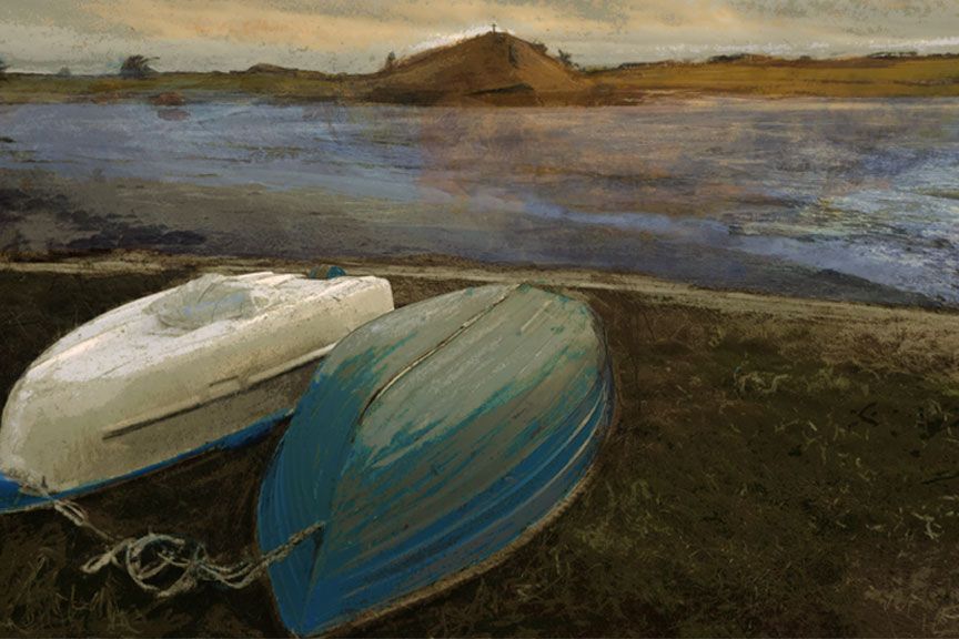 The Aln Estuary at Alnmouth. Pastel by MiE Fielding. Available as a print. From the book 'The Sound of a Landscape:The Northumberland Coast in Art, Sound and Poetry