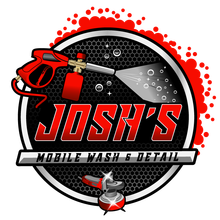 Logo for Josh's Mobile Wash & Detail with a red pressure washer, polish tool, and lettering on a circular background.