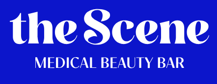 The scene medical beauty bar logo on a blue background