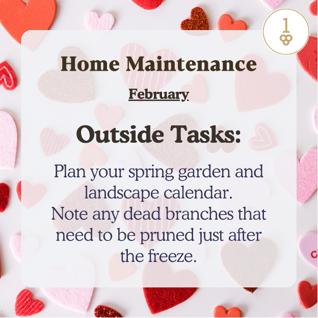 a calendar for home maintenance for february with hearts in the background