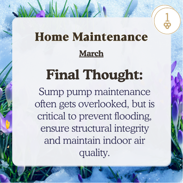 home maintenance march final thought : sump pump maintenance often gets overlooked but is critical to prevent flooding