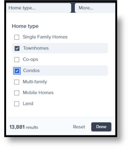 a screenshot showing different types of homes.