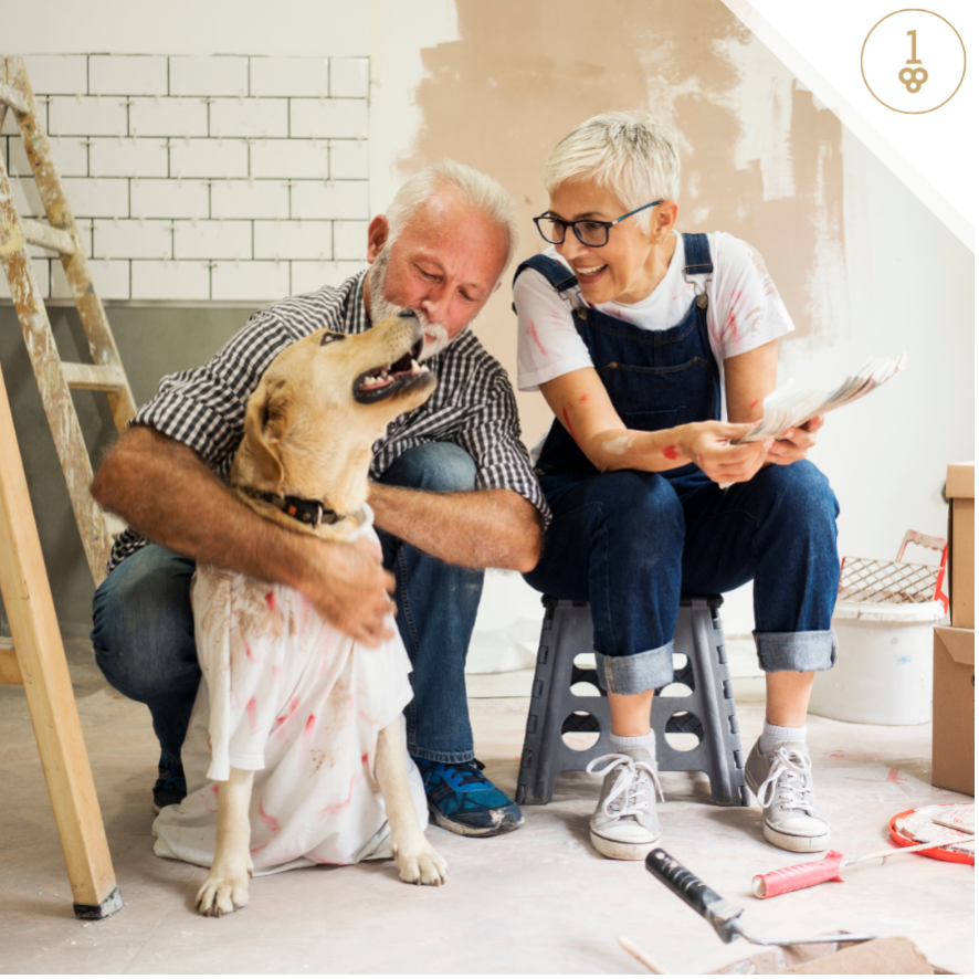 Older couple with dog painting room