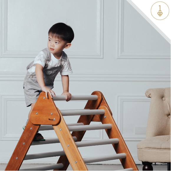 Small child playing on a ladder