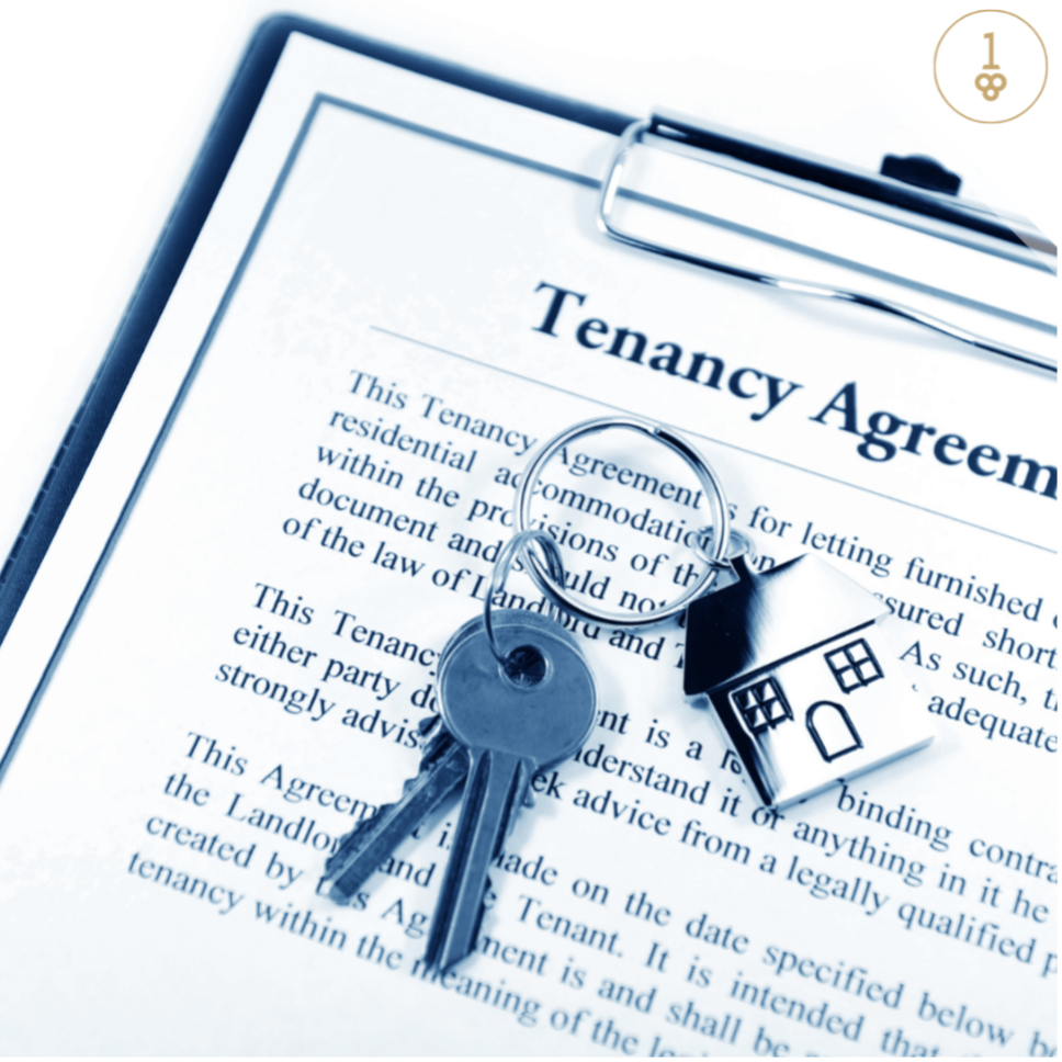 Tenancy agreement document with keys on top