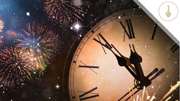 Clock with fireworks celebration