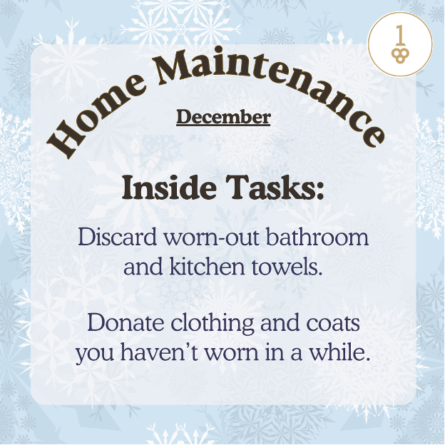 a poster that says home maintenance inside tasks discard worn-out bathroom and kitchen towels