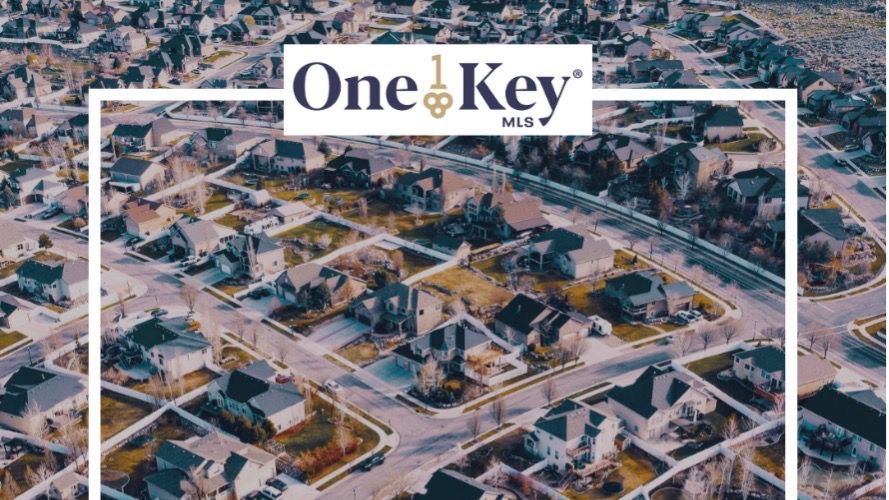Aerial view of neighborhood with OneKey MLS logo