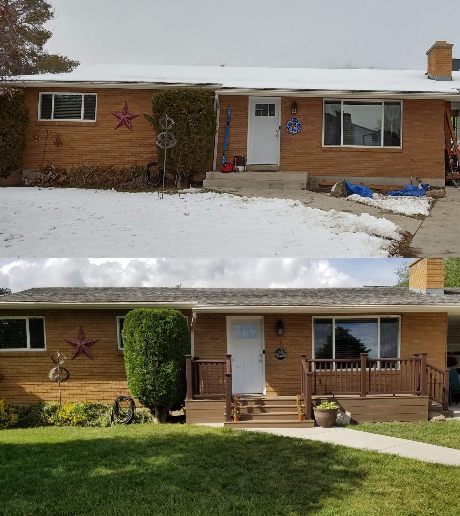 A picture of a house with snow on the ground
