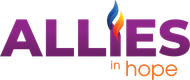 A logo for allies in hope with a candle in the middle.