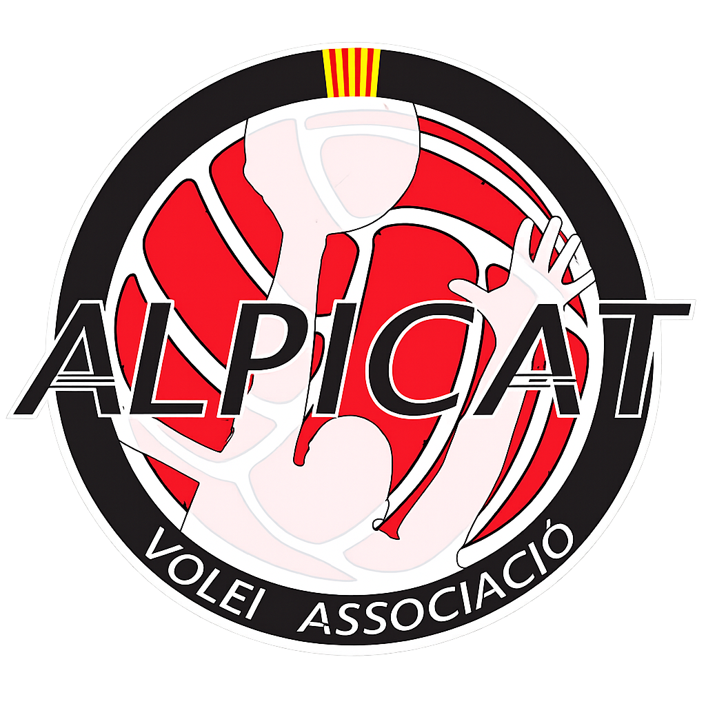 Alpicat Volei Associació volleyball club logo in red, white, and black with trophy emblem