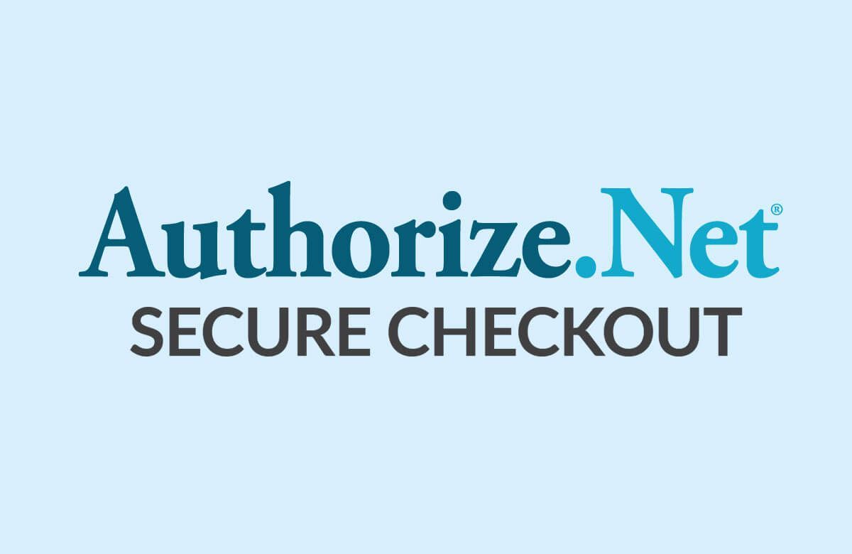 Authorize.net secure checkout logo on a blue background