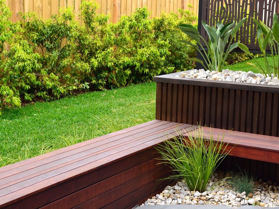 Combinations of plants and decking benches