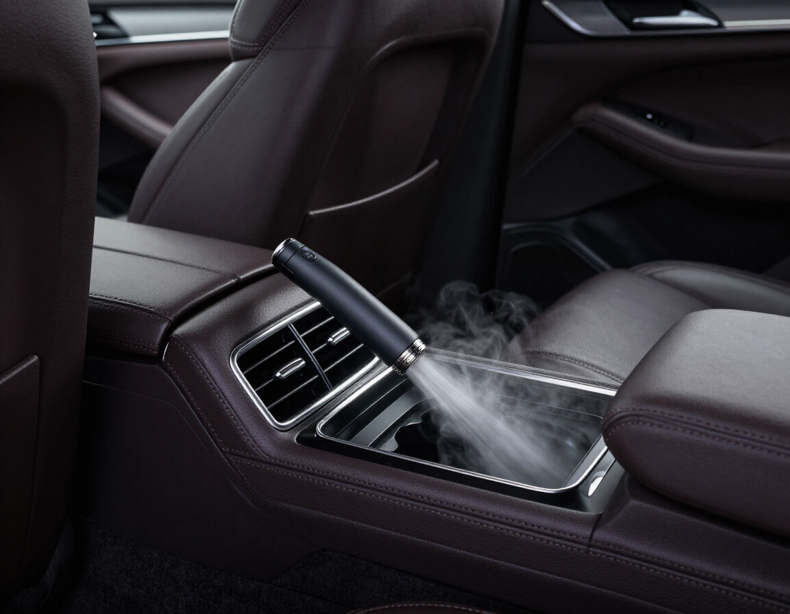 Premium SUV interior being steam cleaned during detail