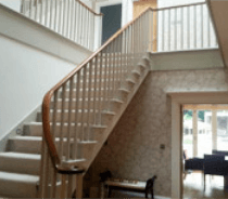 living room with stylish staircase