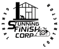Logo of Stunning Finish Corp: house outline, figure working, camera, and text "Stunning Finish Corp" with "General Contractor" around.