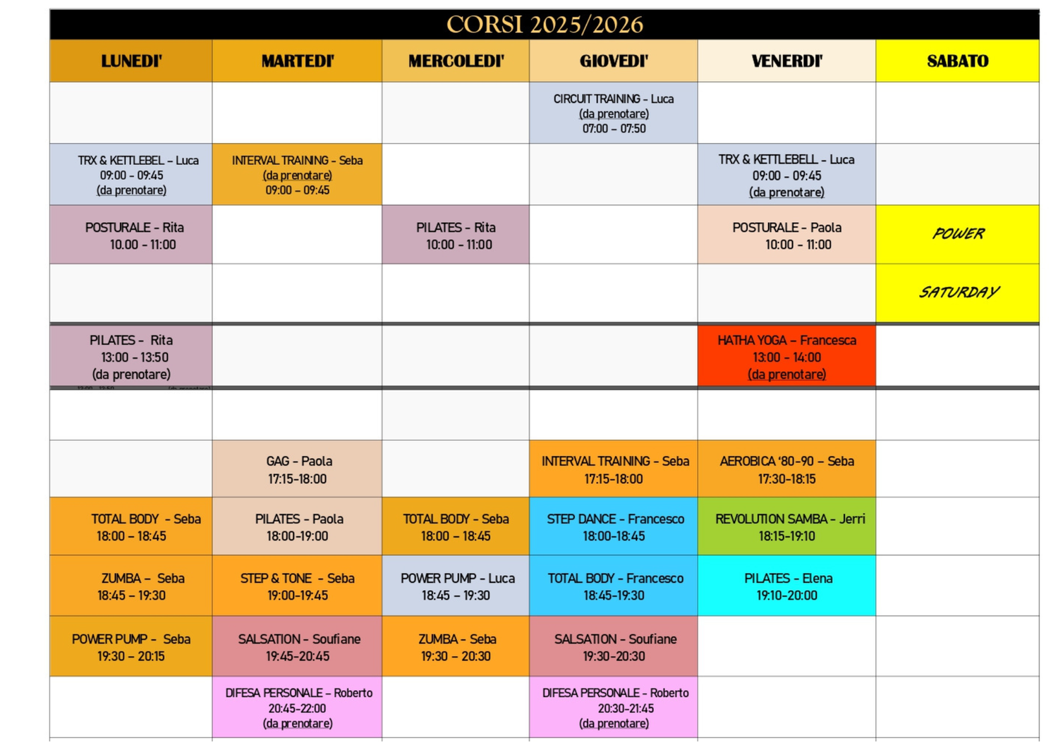 tabella corsi settembre