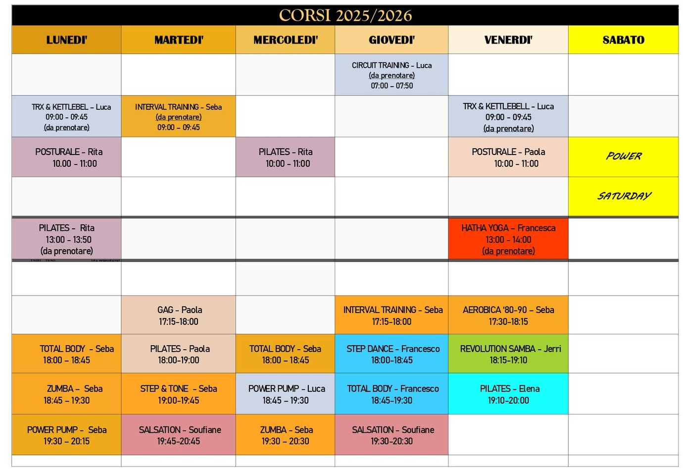 tabella corsi settembre