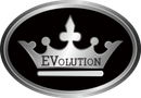 Black oval logo with a silver crown and the word “EVOLUTION” in the center