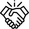 Icona in bianco e nero di una stretta di mano con due mani e linee di movimento sopra, a simboleggiare accordo o collaborazione.