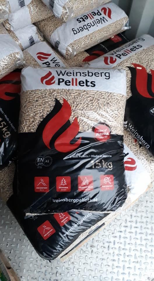 Ein Sack Holzpellets, also 15 kg
