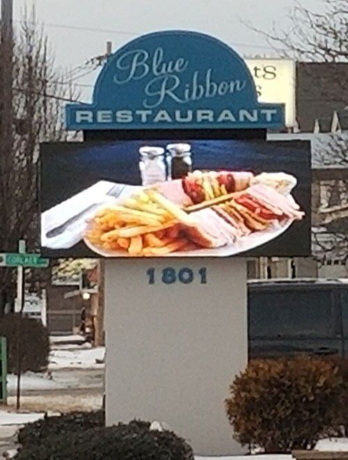 Blue Ribbon Sign with Food Showing in LED - LED Signs in Albany, NY