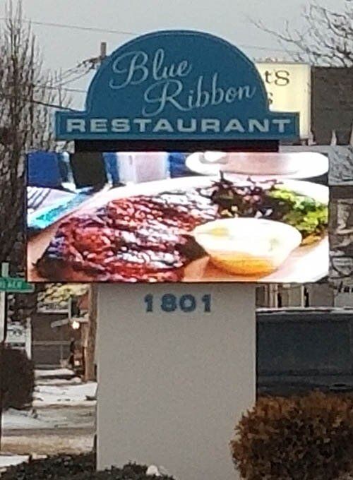 Blue Ribbon Sign with Food Showing in LED - LED Signs in Albany, NY