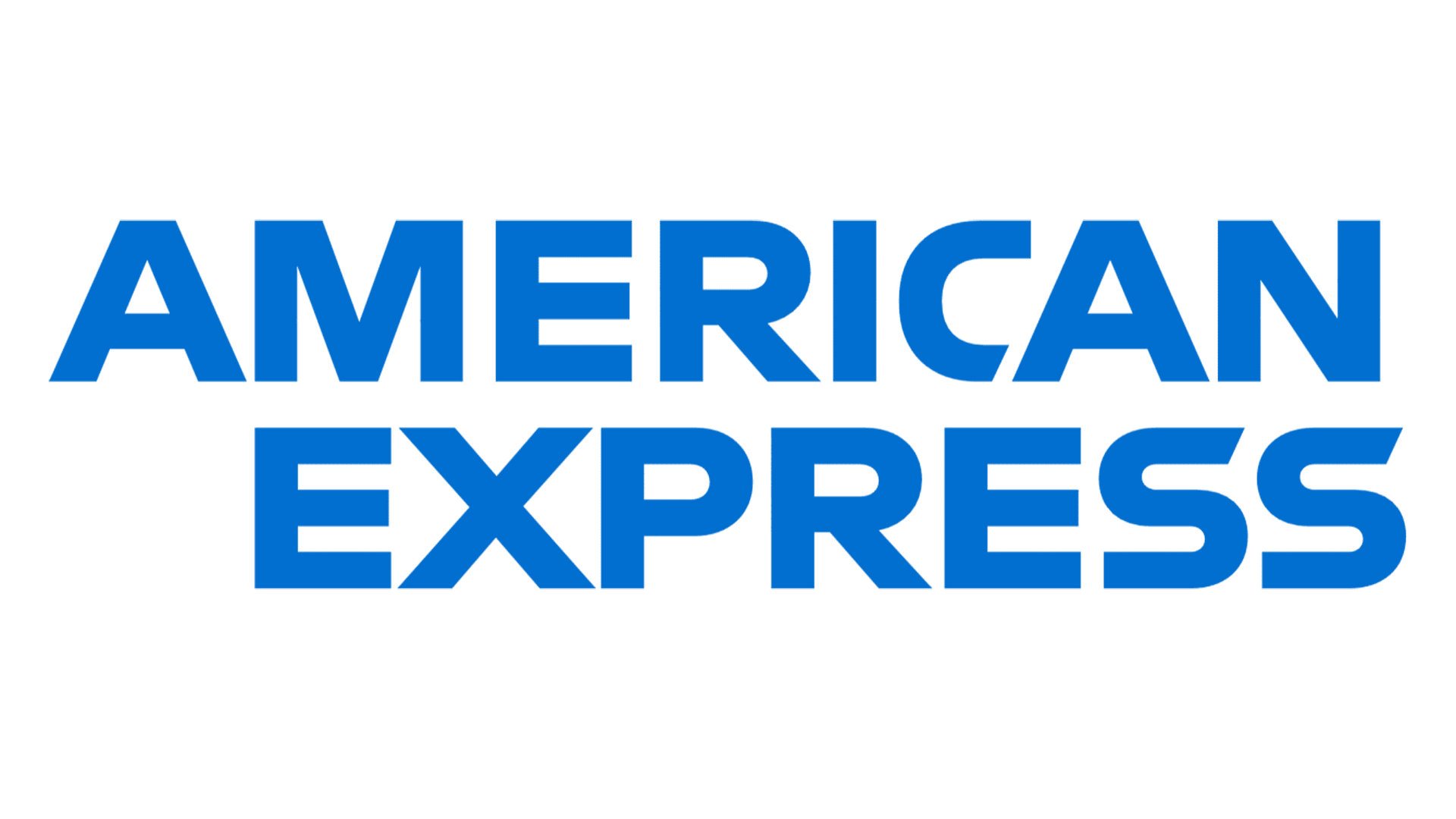 Logo American Express en texte bleu sur fond blanc.
