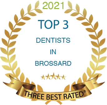 Un badge qui indique les 3 meilleurs dentistes de Brossard les trois les mieux notés