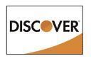 Le logo de la carte de crédit Discover : fond blanc avec le mot « DISCOVER » en noir, un cercle orange entre les mots et une ligne courbe orange en bas.
