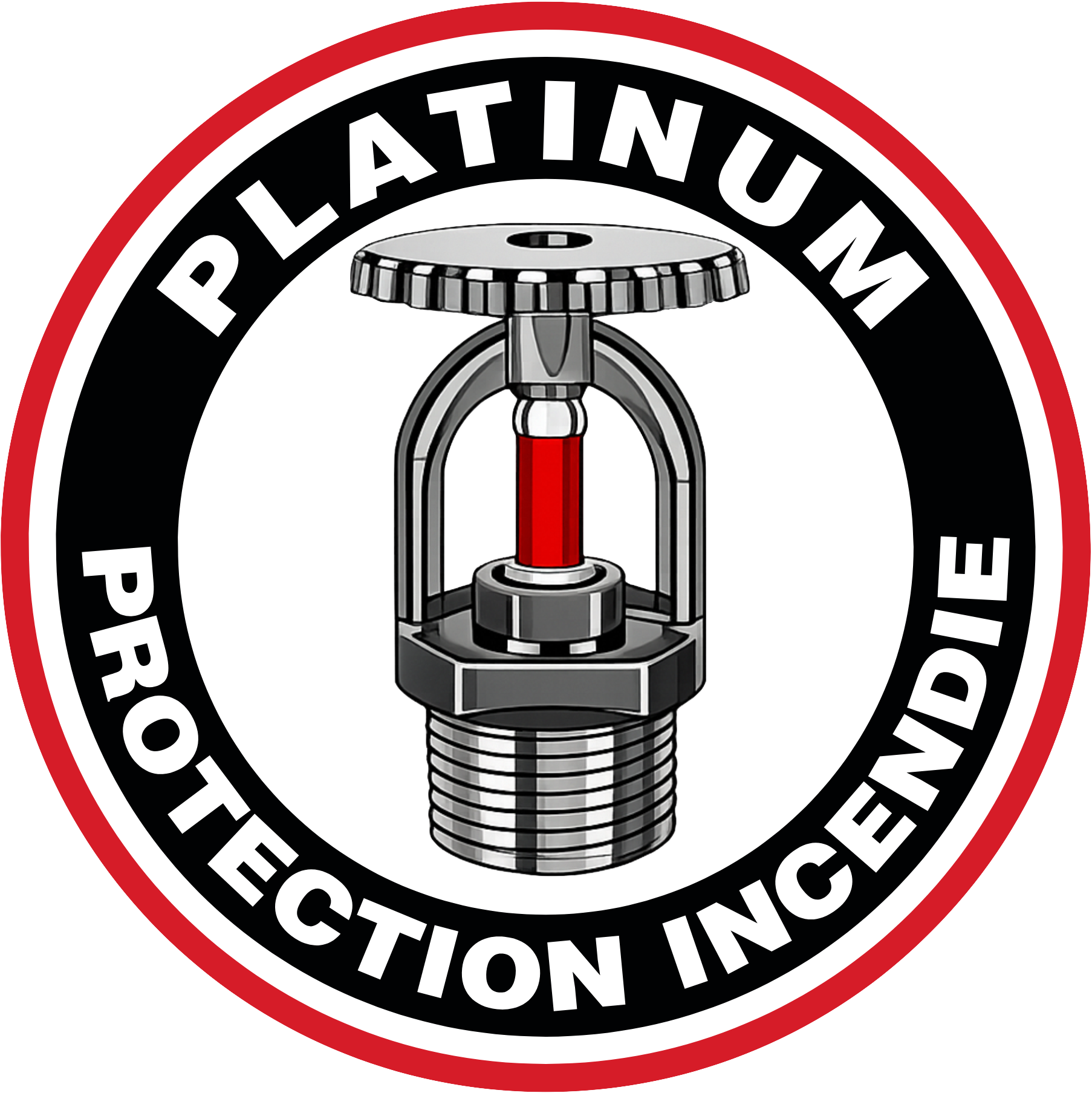 Logo circulaire avec le texte « PLATINUM PROTECTION INCENDIE » entourant un gicleur d'incendie au centre.