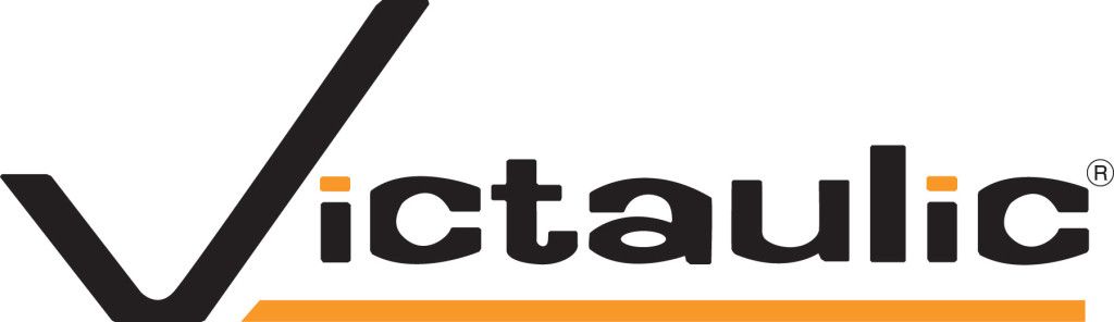 Un logo noir et orange pour victaulic sur fond blanc